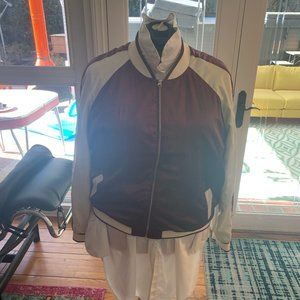 Forever 21, 3x, Maroon & Cream satin varsity bomber jacket
